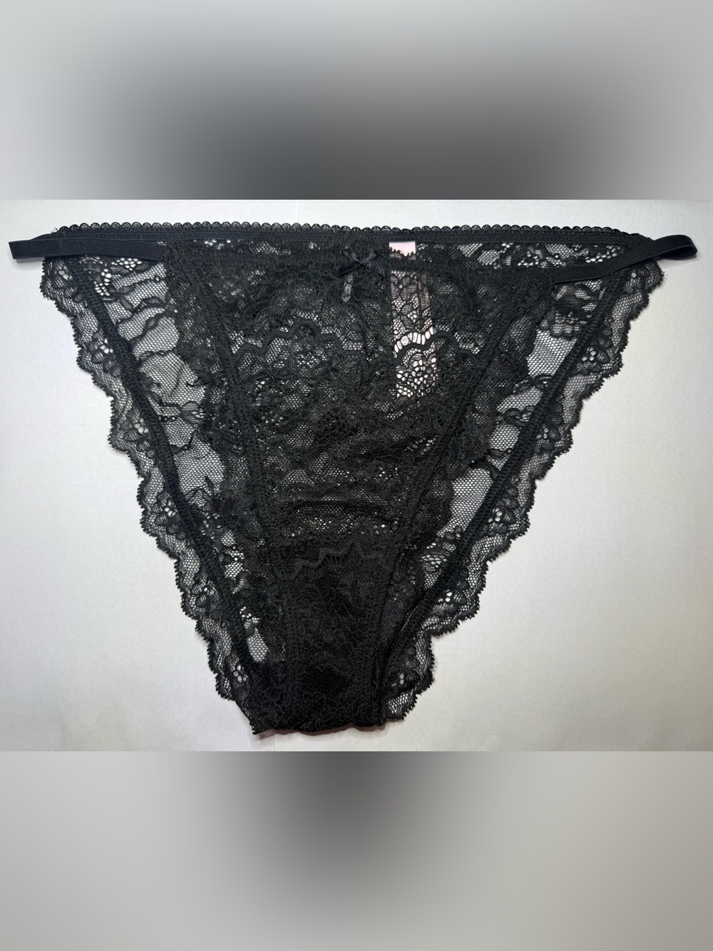 Victoria's Secret Black Lace Bikini Panty with Floral Sheer TearDrop back Large